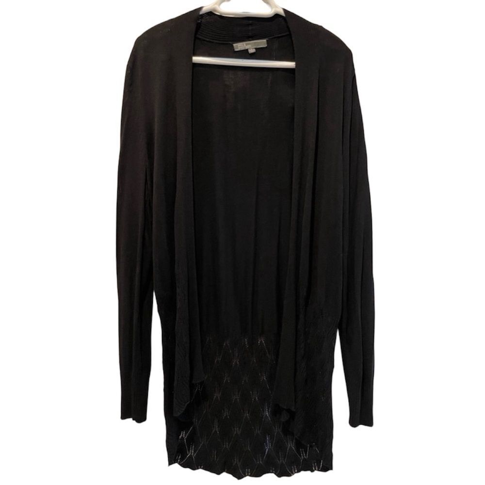 89th & Madison Waterfall Open Knit Long Sleeve Cardigan- Hi Low Black Large